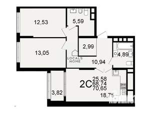2-к квартира, вторичка, 71м2, 25/26 этаж