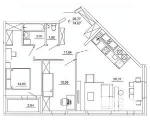 2-к квартира, вторичка, 75м2, 10/26 этаж