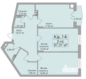 2-к квартира, строящийся дом, 87м2, 3/3 этаж