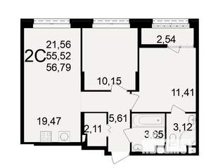 2-к квартира, вторичка, 56м2, 2/25 этаж