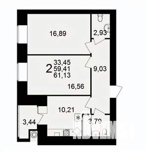 2-к квартира, вторичка, 61м2, 1/16 этаж