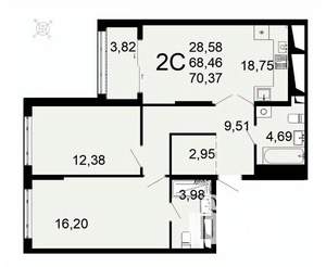 2-к квартира, вторичка, 70м2, 6/26 этаж