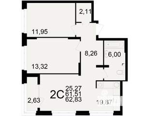 2-к квартира, вторичка, 62м2, 18/25 этаж