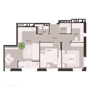 2-к квартира, вторичка, 70м2, 7/9 этаж