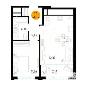 1-к квартира, вторичка, 46м2, 9/25 этаж