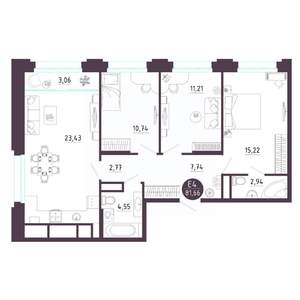 3-к квартира, вторичка, 82м2, 15/18 этаж