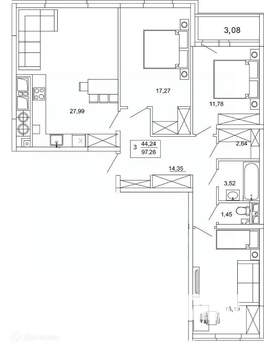 3-к квартира, вторичка, 97м2, 11/26 этаж