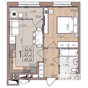 1-к квартира, вторичка, 41м2, 6/9 этаж