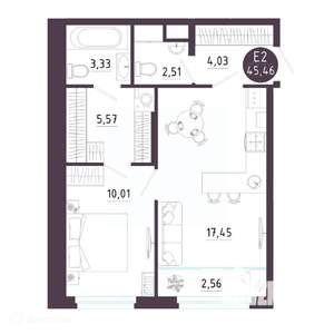 1-к квартира, вторичка, 45м2, 3/19 этаж