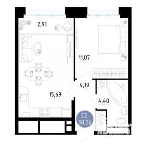 1-к квартира, вторичка, 38м2, 19/20 этаж