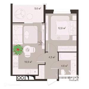1-к квартира, вторичка, 44м2, 7/9 этаж