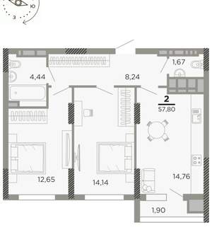 2-к квартира, вторичка, 57м2, 20/24 этаж