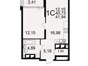 1-к квартира, вторичка, 42м2, 19/25 этаж