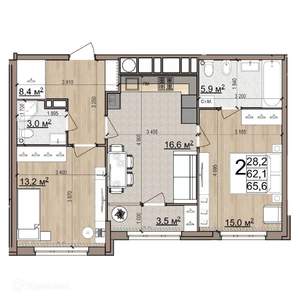 2-к квартира, вторичка, 66м2, 25/26 этаж