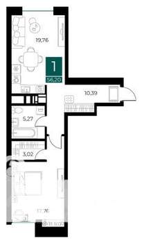 1-к квартира, вторичка, 56м2, 3/13 этаж