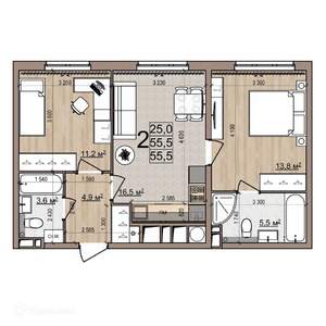 2-к квартира, вторичка, 56м2, 18/26 этаж