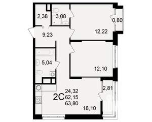 2-к квартира, вторичка, 62м2, 4/25 этаж