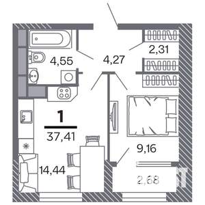 1-к квартира, строящийся дом, 37м2, 6/25 этаж