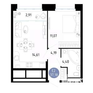 1-к квартира, вторичка, 37м2, 20/20 этаж