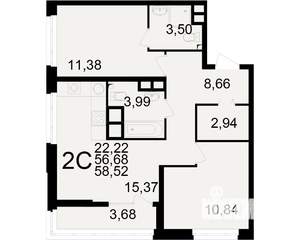 2-к квартира, вторичка, 57м2, 17/25 этаж