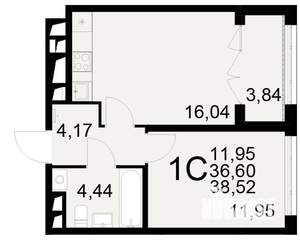 1-к квартира, вторичка, 37м2, 17/25 этаж