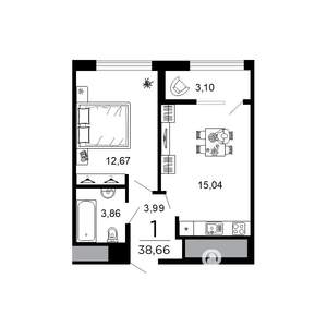1-к квартира, вторичка, 39м2, 18/19 этаж