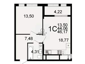 1-к квартира, вторичка, 46м2, 24/26 этаж