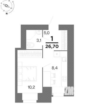 1-к квартира, вторичка, 27м2, 1/16 этаж