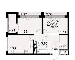 2-к квартира, вторичка, 52м2, 21/25 этаж