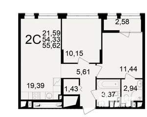 2-к квартира, вторичка, 54м2, 13/25 этаж