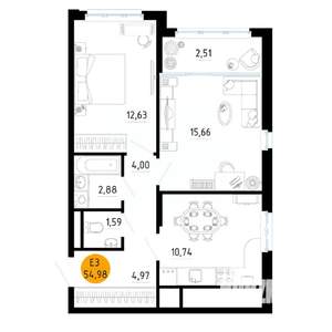 2-к квартира, вторичка, 55м2, 16/25 этаж