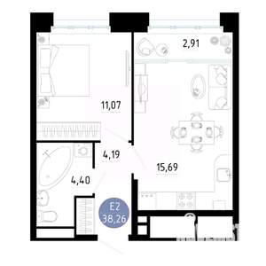1-к квартира, вторичка, 38м2, 20/20 этаж