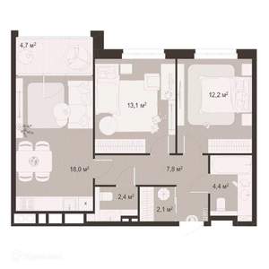 2-к квартира, вторичка, 65м2, 6/9 этаж