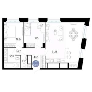 2-к квартира, вторичка, 68м2, 16/25 этаж