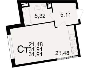 1-к квартира, вторичка, 32м2, 4/25 этаж