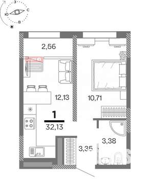1-к квартира, вторичка, 32м2, 16/25 этаж