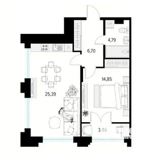 1-к квартира, вторичка, 54м2, 9/10 этаж