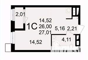 1-к квартира, вторичка, 28м2, 12/24 этаж