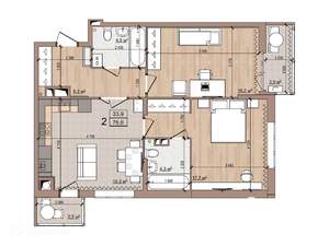 2-к квартира, вторичка, 77м2, 16/17 этаж