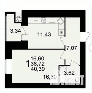 1-к квартира, вторичка, 40м2, 10/16 этаж