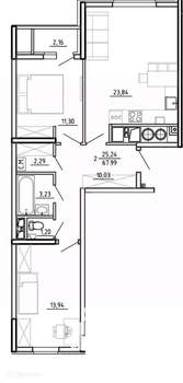 2-к квартира, вторичка, 68м2, 1/26 этаж