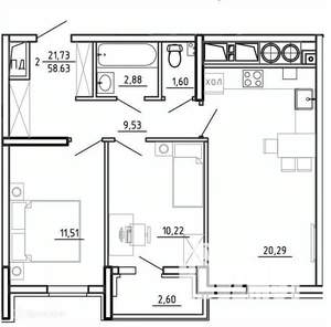 2-к квартира, вторичка, 59м2, 18/26 этаж