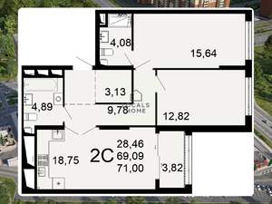 2-к квартира, вторичка, 71м2, 21/26 этаж