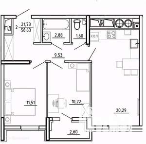 2-к квартира, вторичка, 59м2, 4/26 этаж