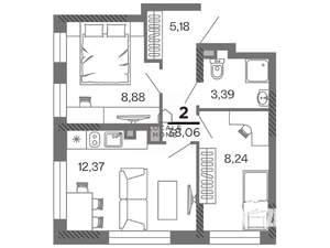 2-к квартира, вторичка, 38м2, 5/25 этаж