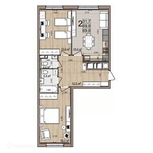 2-к квартира, вторичка, 70м2, 6/26 этаж