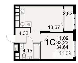 1-к квартира, вторичка, 33м2, 3/22 этаж
