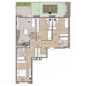 3-к квартира, вторичка, 124м2, 1/9 этаж
