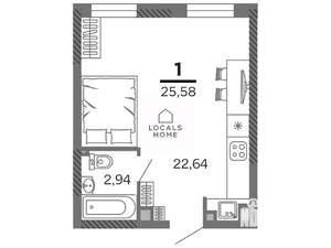 Студия квартира, вторичка, 26м2, 12/25 этаж