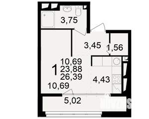 1-к квартира, вторичка, 24м2, 16/25 этаж